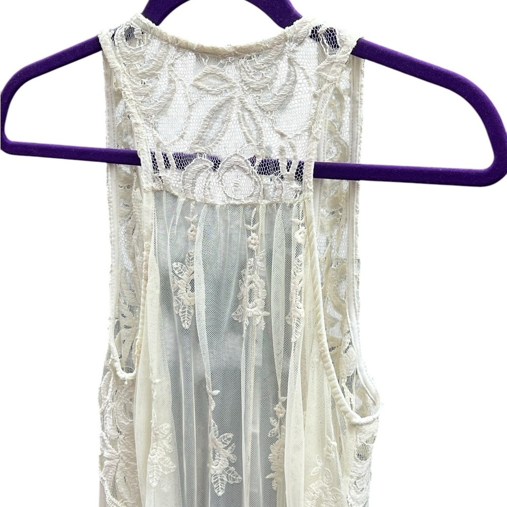 Acemi cream lace and fringe open front sleeveless gilet kimono boho festival - Picture 10 of 12